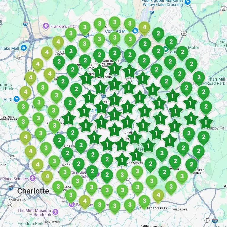 Depois: o mesmo mapa com os pontos em verde, a maioria em primeiro lugar.